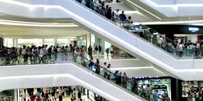 A shopping mall full of people